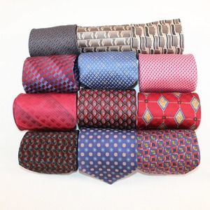 Lot of 12 Classic Designer Silk Geometric Ties Multiple Brands